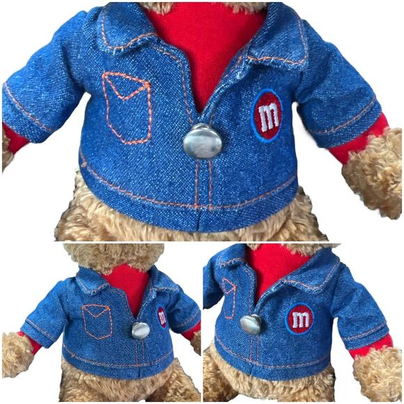 Galerie M&M’s Plush Stuffed Teddy Bear Denim Jacket Embroidered Logo 9” Brown - Picture 3 of 14